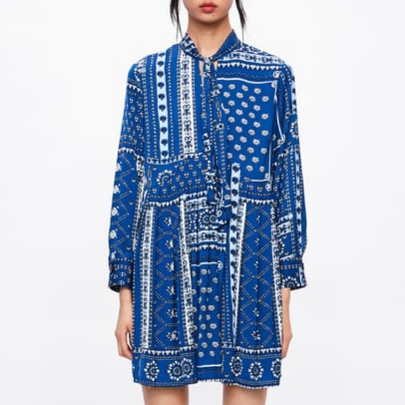 Zara Dresses & Skirts - Zara Flowy Patchwork Print Satin Effect Dress